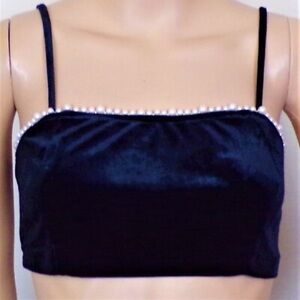Urban Outfitters Black Crop Top With Pearl Like Trim